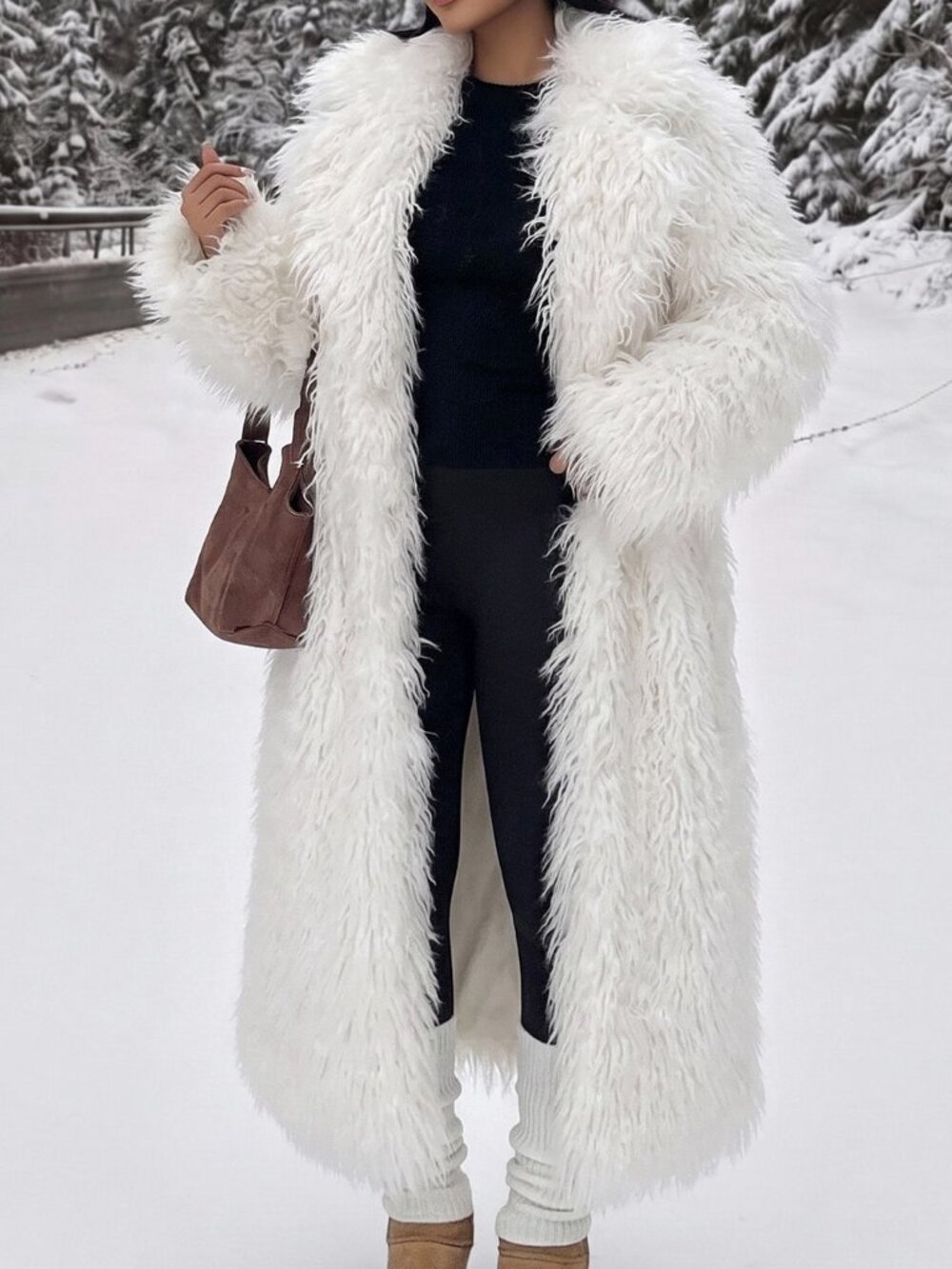 White Party Women's Fuzzy Mid-Length Lapel Coat